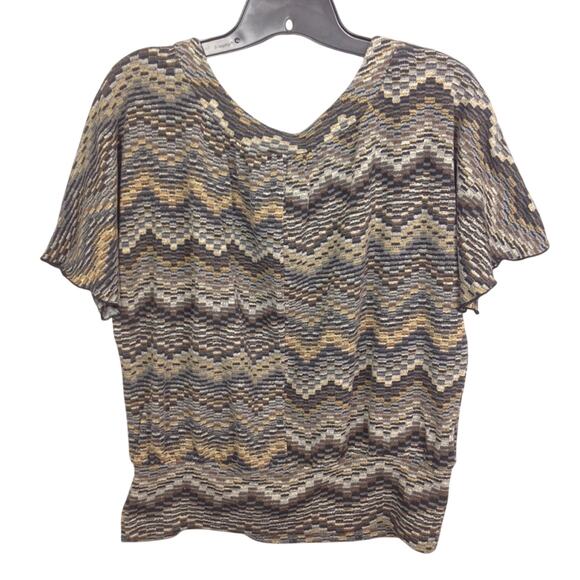 AB Studio Chevron Short Sleeve Pullover Top Blouse Size M - Picture 9 of 9
